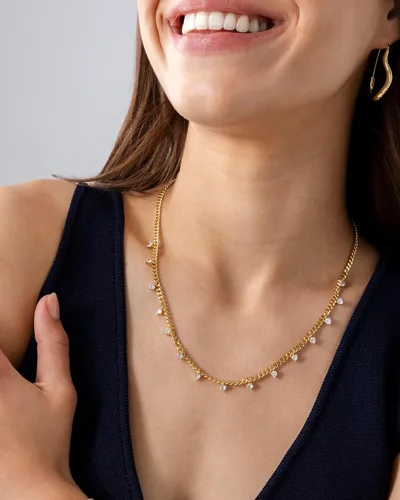 Miniatura 8 de PAVOI Collar de estación chapado en oro de 14 quilates, collares de capas de diamantes simulados, cadena de circonita cúbica para mujer