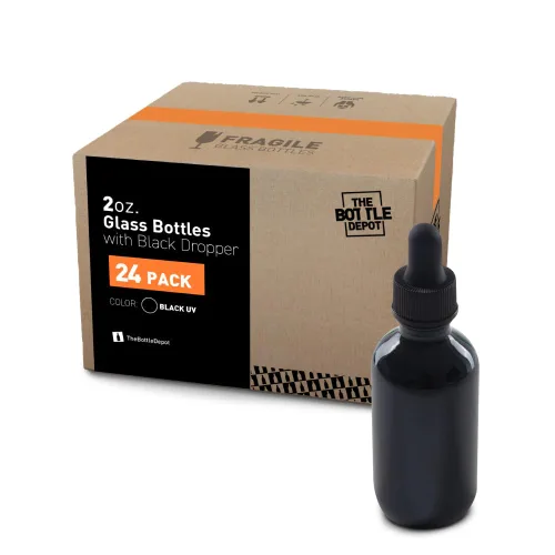 Miniatura 2 de The Bottle Depot - Botella cuentagotas de vidrio de 2 oz - Paquete de 24 - UV negro - Botellas de tintura con cuentagotas UV Negra