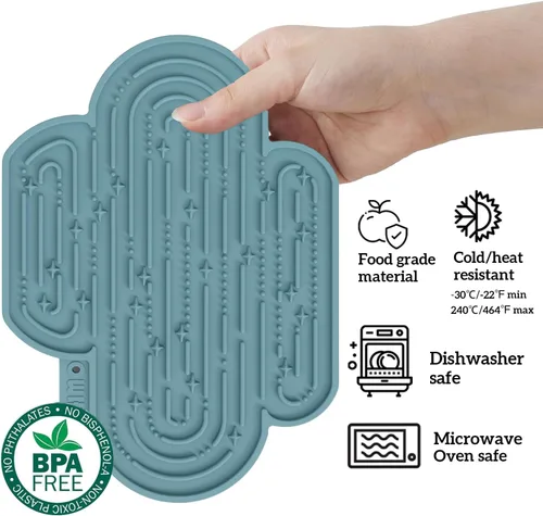 Miniatura 6 de OHMO - Alfombrilla para lamer Cactus para perros y gatos (paquete de 2) Fácil de limpiar, alfombrilla de alimentación lenta para mascotas con Azul