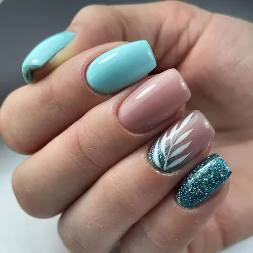 Uñas postizas cortas cuadradas con forma de ataúd, cobertura completa, reutilizables, con pegamento, uñas adhesivas con diseños de hojas blancas,