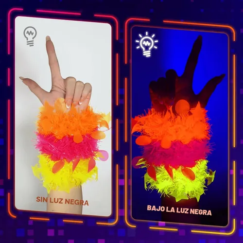 Miniatura 6 de Mega-L - 12 pulseras de fiesta que brillan en la oscuridad, suministros de fiesta que brillan en la oscuridad, pulsera de luz negra fluorescente
