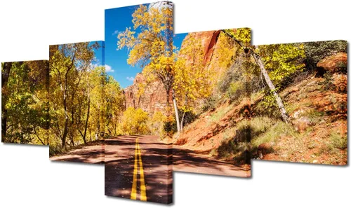 Miniatura 133 de TUMOVO Lienzo decorativo para pared de sala de estar, 5 paneles de naturaleza, Alaska, Estados Unidos, autopista alrededor de montañas, paisaje