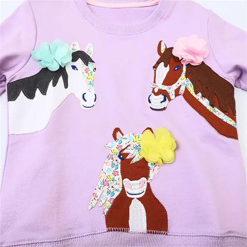 Miniatura 3 de HILEELANG Sudaderas de algodón para niña, estilo casual, cuello redondo, manga larga, suéter