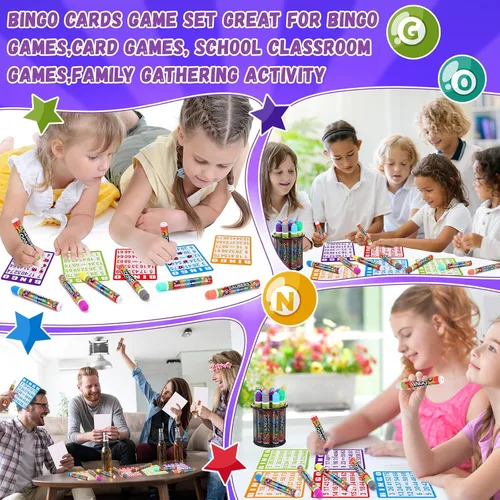 Miniatura 5 de Crtiin Juego de bingo de 148 piezas: incluye 100 tarjetas de bingo y 48 marcadores de puntos. Set de suministros con tarjetas de llamada para grupos