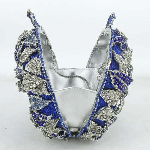 Miniatura 7 de Bolsos de mano de cristal de flor de rosa de forma redonda para mujer, bolsas de noche formales para boda, fiesta