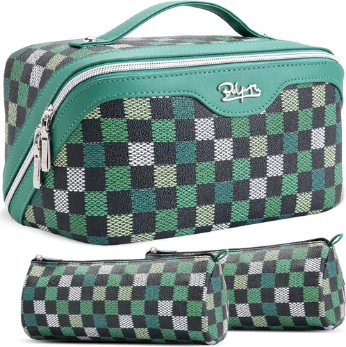 Miniatura 49 de BOYATU Bolsa organizadora de maquillaje de viaje, bolsa de cosméticos: Juego de 3 bolsas de maquillaje para mujeres con asa - Bolsas de aseo