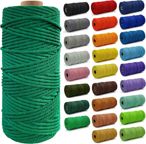 Miniatura 72 de Cuerda de Algodón 8mm x 20 Yardas - Cuerda de Macramé Natural Sin Blanquear - Cuerda de Algodón Trenzada de 3 Hilos para Colgar en la Pared, Blanco