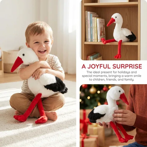 Miniatura 9 de Juguete de peluche de cigüeña blanca de simulación, suave y realista, lindo juguete de peluche de cigüeña blanca de 9.84 pulgadas, pájaros