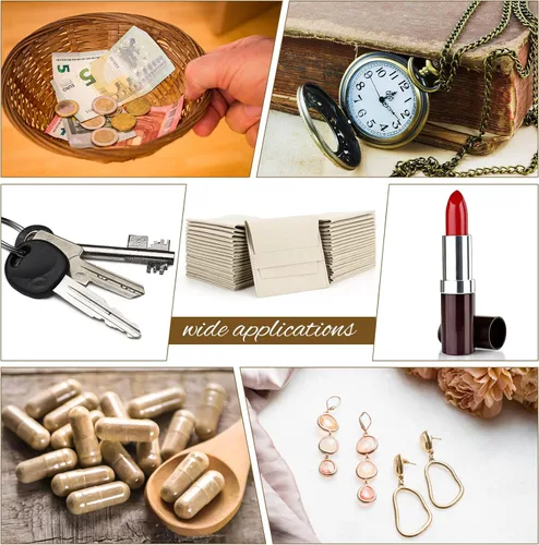 Miniatura 7 de 120 piezas de microfibra bolsa de joyería 3.1x3.1 in bolsa de embalaje regalo de lujo correa fija estilo sobre embalaje con paño de limpieza (beige)