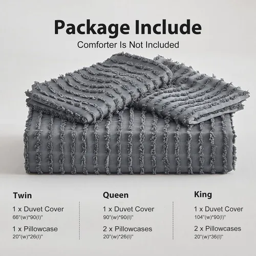 Miniatura 9 de WARMDERN Juego de funda de edredón Boho tamaño Queen, juego de funda de edredón a rayas de microfibra color gris oscuro, juego de 3 piezas