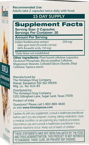 Miniatura 2 de Himalaya Boswellia, apoyo articular para movilidad y flexibilidad, promueve la preservación de tejidos, 250 mg, 60 cápsulas, suministro de 1 mes
