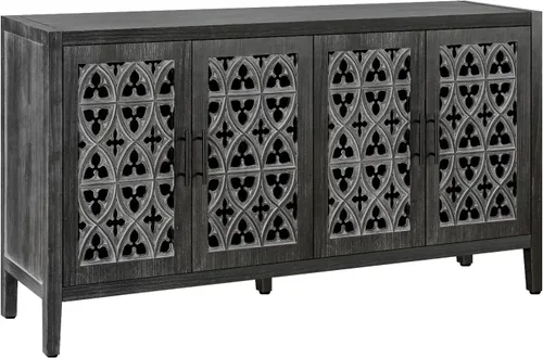 Miniatura 7 de Aparador de buffet Credenzas para sala de estar, mesa de entrada de 60 pulgadas con gabinete de almacenamiento, puertas huecas talladas, negro Azul
