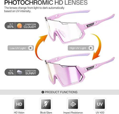 Miniatura 3 de SCVCN Gafas de ciclismo fotocromáticas Gafas de sol deportivas transparentes hombres mujeres MTB BMX Running Driving Rosa