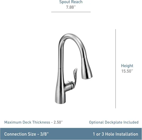 Miniatura 5 de Moen Arbor cromado - Grifo de cocina de una manija con rociador extraíble, con aumento de potencia y sistema retráctil, modelo 7594C Cromo