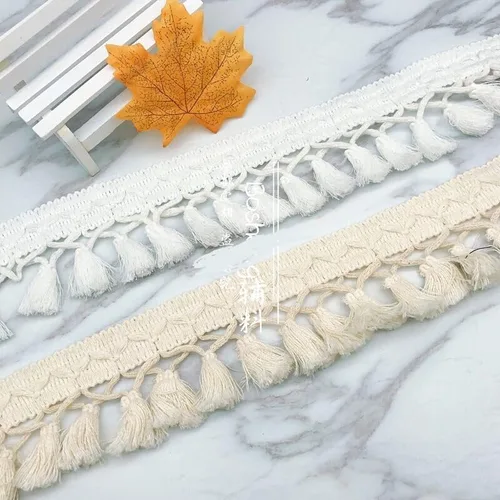 Miniatura 4 de Borlas de flecos de 5 yardas, flecos largos bohemios para cortinas, almohadas, alfombras, paraguas, manualidades, 2.4 in (blanco)