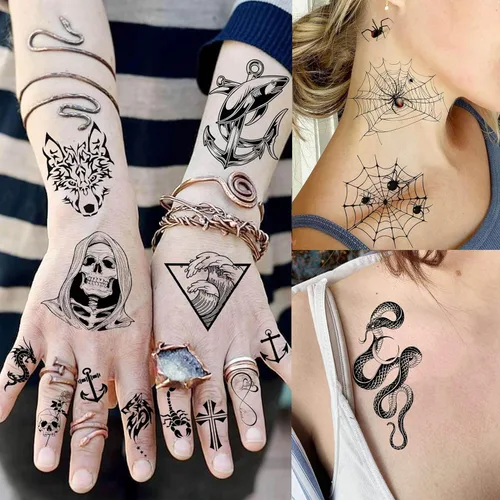 Miniatura 5 de EGMBGM 59 hojas de tatuajes temporales 3D en negro de Halloween para hombres, mujeres, niños, tatuajes temporales de manga de larga duración, falsos
