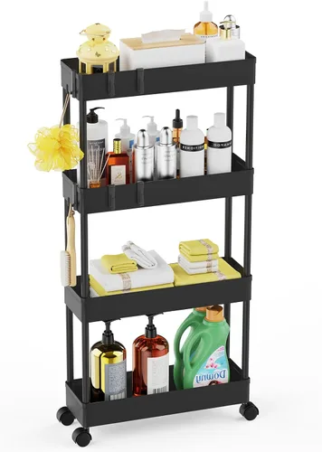 LEHOM Carrito de almacenamiento delgado de 5.1 pulgadas, organizador de baño de 4 niveles, estantería móvil, carrito utilitario rodante, organizador