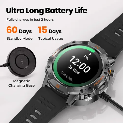 Miniatura 7 de WalkerFit Reloj inteligente para hombres, pantalla AMOLED redonda de 1.43", 5 ATM resistente al agua, monitor de frecuencia cardíaca y sueño