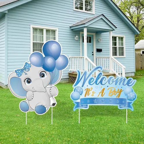 Miniatura 9 de 2 piezas de señal de jardín para baby shower con estaca, señal de revelación de género rosa, elefante, decoración de césped, bienvenida, es una