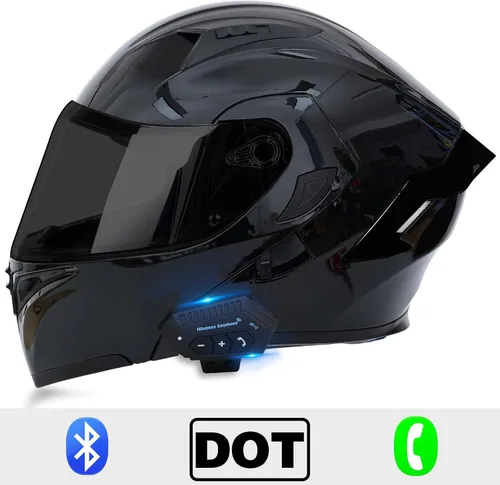 Miniatura 2 de Casco de motocicleta modular con Bluetooth UWILSEE, Casco integral abatible de cara completa con visera doble aprobado por DOT, con altavoces duales