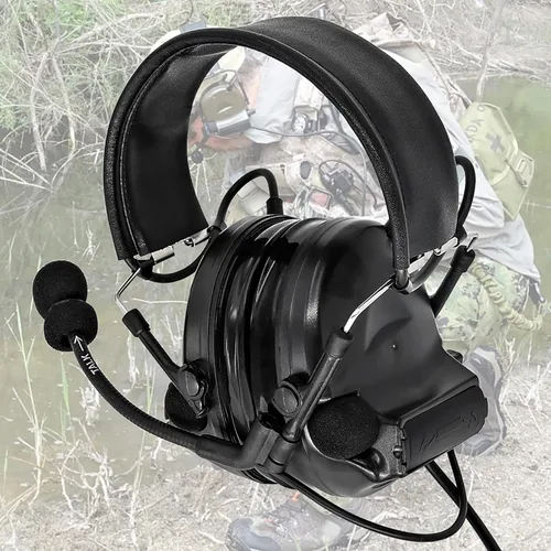 Miniatura 6 de Auriculares tácticos Hearangel, reducción de ruido con captación de sonido y PTT Ken de 2 pines para actividades de airsoft Negro