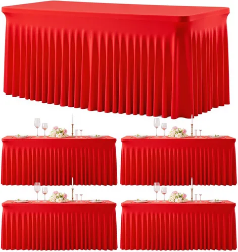 Miniatura 33 de Paquete de 2 manteles color azul bebé para mesas rectangulares de 6 pies, mantel ajustable de elastano, fundas de mesa elásticas de 6 pies, manteles