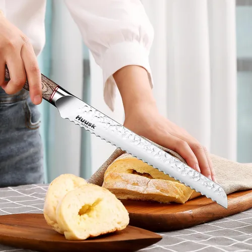 Miniatura 4 de Huusk Cuchillo japonés para pan de masa madre – Cuchillo afilado de 10 pulgadas para rebanar pan casero para torta tostada bagel, cuchillos largos