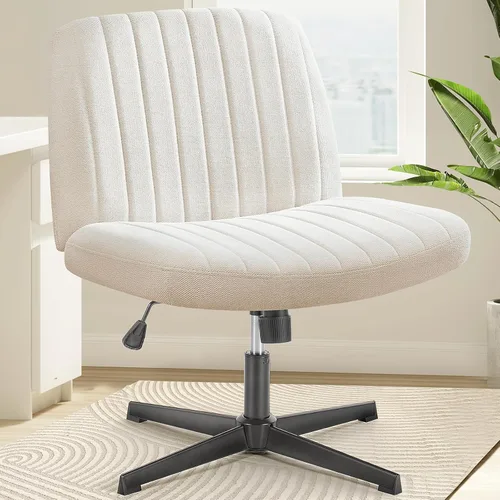 Miniatura 11 de OLIXIS Silla Criss Cross con Ruedas Silla de Escritorio de Oficina y Tocador con Patas Cruzadas Anchas Silla de Tela Cómoda Sin Brazos Ajustable