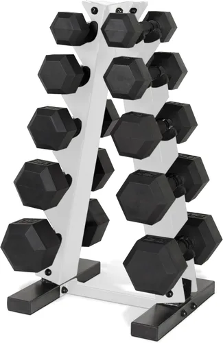 Miniatura 33 de CAP Barbell Juego de mancuernas hexagonales recubiertas de 150 libras con estante vertical Múltiples opciones Estante azul
