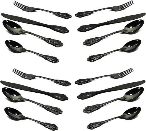Miniatura 9 de Juego de cubiertos de 4 piezas, cubiertos de acero inoxidable 18/10, incluye cuchillo, tenedor, cuchara, cuchara de té, pulido con espejo, apto
