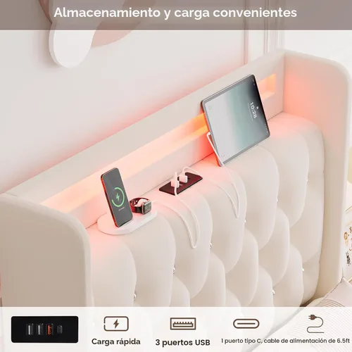 Miniatura 4 de HIFIT Marco de cama tapizada tamaño individual LED con cabecera de estación de carga y 4 cajones de almacenamiento, marcos de cama de plataforma