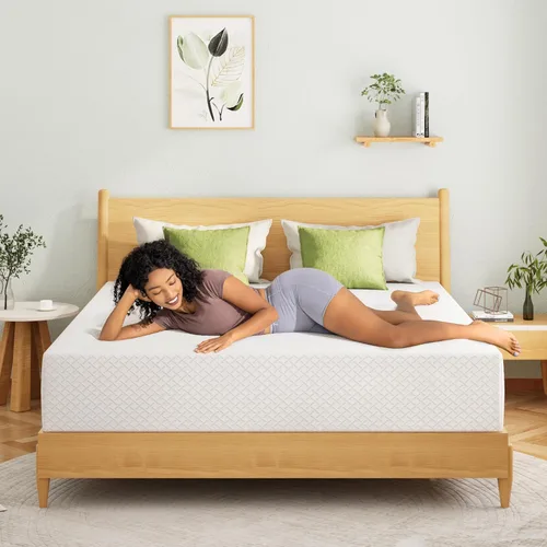 EGOHOME Colchón Queen de 8 pulgadas, colchón de espuma viscoelástica en una caja con gel de té verde refrescante, alivia la presión con soporte