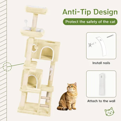 Miniatura 7 de Torre de árbol para gatos de 53 pulgadas, centro de actividades para interiores de varios niveles con postes rascadores de sisal, condominio, percha