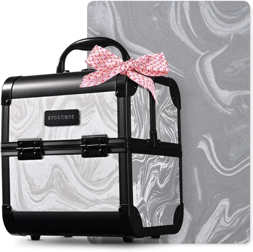 Miniatura 23 de BYOOTIQUE estuche rodante para maquillaje 4 en 1, con cerradura, maletín tipo trolley para cosméticos, con 4 ruedas extraíbles, organizador de viaje