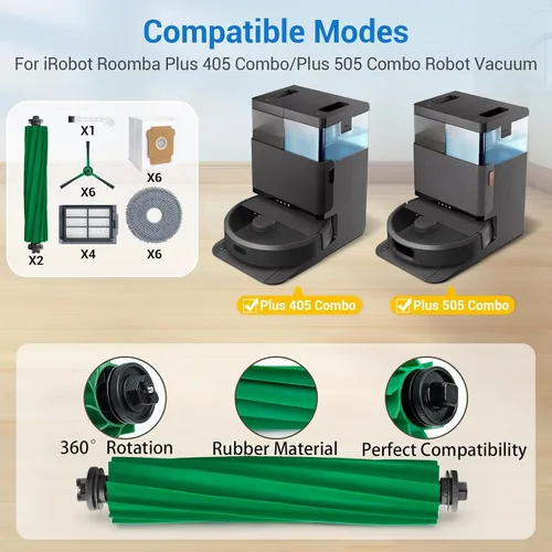 Miniatura 2 de Plus 405 Combo Piezas de repuesto para Roomba Plus 405 Combo Plus 505/507Combo Robot Aspirador Piezas con 2 cepillos de rodillo, 4 HEAP, 6 Mops, 6
