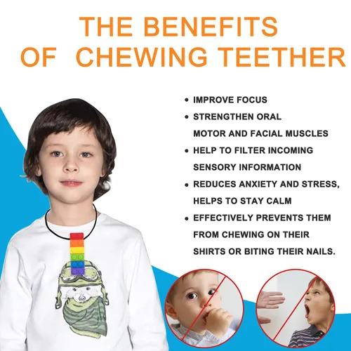 Miniatura 5 de Collar masticable, paquete de collar sensorial para niños con TDAH, autismo, necesidades de morder, palo masticable de motor oral, masticable