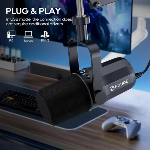 Miniatura 4 de FDUCE SL40 - Micrófono dinámico USB/XLR para podcast, juegos, transmisión en vivo y grabación, con salida de auriculares incorporada, botón
