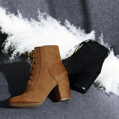 Miniatura 4 de Allegra K Botines de tacón grueso con cordones para mujer