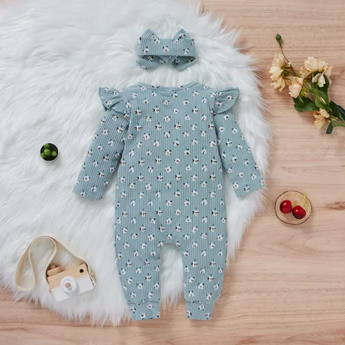 Miniatura 3 de Ropa para bebé recién nacida, mameluco con volantes, manga larga, floral, traje de otoño con diadema