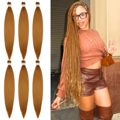 Miniatura 69 de Cabello trenzado verde azulado preestirado, hipoalergénico, sintético, color azul aguamarina, para trenzas y giros, extensiones de cabello largo