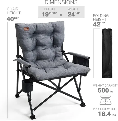 Miniatura 8 de EVER ADVANCED Silla plegable acolchada de gran tamaño para camping para adultos, silla de césped resistente con bolsillos laterales, silla cuádruple