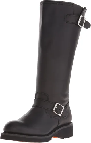 RIDETECS - Botas de ciclismo de cuero de 16 pulgadas para hombre, color negro, empeine ajustable de pantorrilla alta y ancha con correas laterales