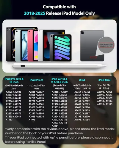 Miniatura 2 de Lápiz para Apple iPad A16 10ª Generación, Lápiz capacitivo de carga rápida para iPad A16/11-6ª gen 2025-2018, Air 11"/13" M3/M2/5ª-3ª, Pro