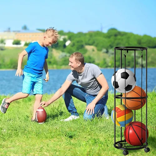 Miniatura 5 de RunNico Bastidores verticales columnares de bolas - Soporte de baloncesto rodante de 40 x 13.2 pulgadas, soporte de pared para almacenamiento