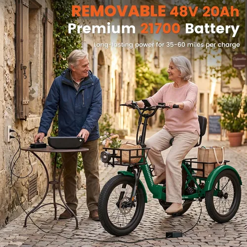 Miniatura 5 de MOONCOOL Triciclo eléctrico plegable para adultos, E-Trike de aluminio de 20 pulgadas con función de marcha atrás y opciones de largo alcance, Plata