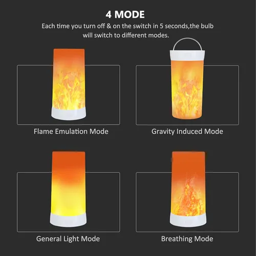Miniatura 6 de 4 luces LED con efecto de llama, recargable por USB, 4 modos de luz parpadeante con temporizador remoto, efecto de detección de gravedad, base