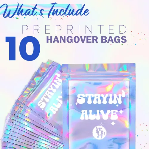 Miniatura 2 de BeSAVAGE Bolsas para kit de resaca, 10 bolsas holográficas de recuperación con cierre de cremallera para regalos de despedida de soltera, bodas