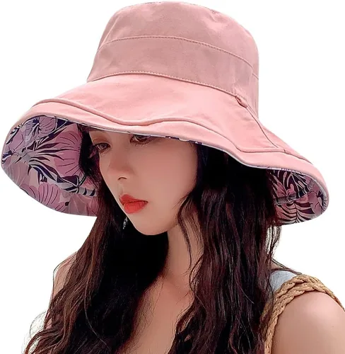 Miniatura 10 de Sombreros reversibles florales para el sol, protección UV, con protección UPF y ala ancha y correa de barbilla para mujer