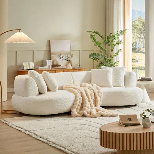 Miniatura 3 de SSC SATITUNCASA - Sofá modular curvo de 102.36 pulgadas, acogedor sofá Boucle para sala de estar, sofá de 4 plazas color crema con almohadas, sofá