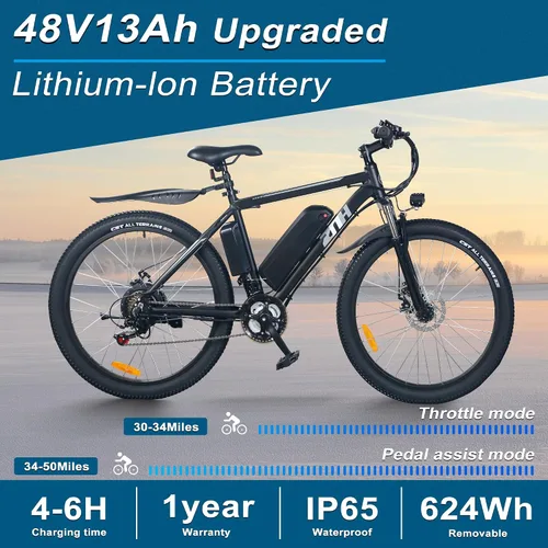 Miniatura 8 de ZNH Bicicleta eléctrica para adultos, bicicleta de montaña eléctrica de 26 pulgadas, motor sin escobillas de 1000 W, 23+MPH y batería extraíble